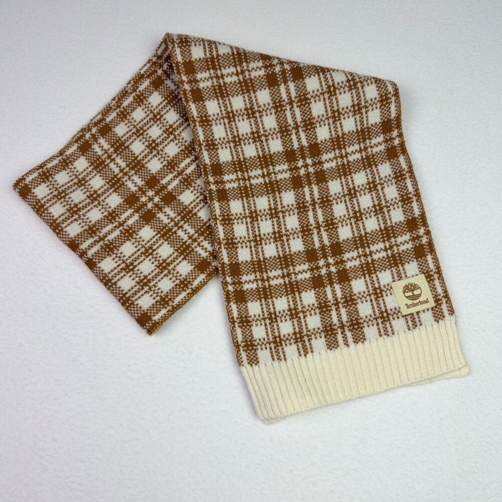 Timberland Brown Plaid Knit Scarf NWOT